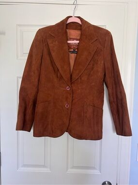 TFC Leather Suede Button-Front Blazer Jacket in Rust